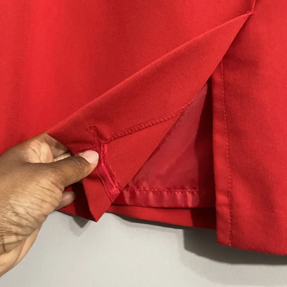 Worthington Women’s 14 Red Skirt Retro Classic Back Slit Faux Pockets